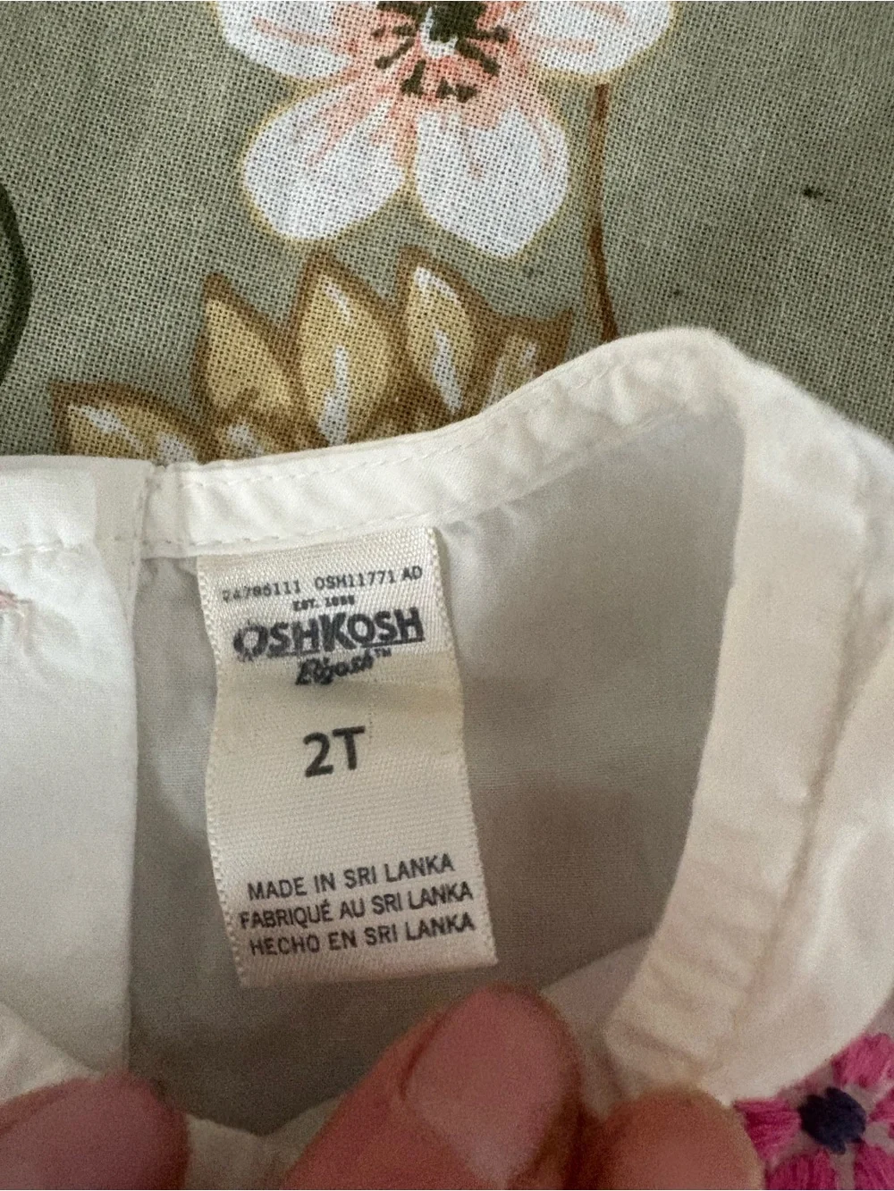 OshKosh B'gosh White Long-Sleeve Blouse with Pink & Blue Floral Embroidery